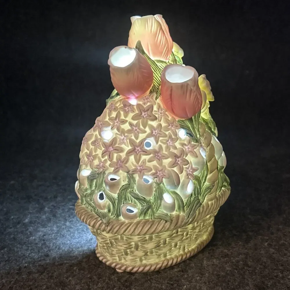 PartyLite Floral Spring Basket Tealight Candle Holder Ceramic Flowers RETIRED - Picture 5 of 10